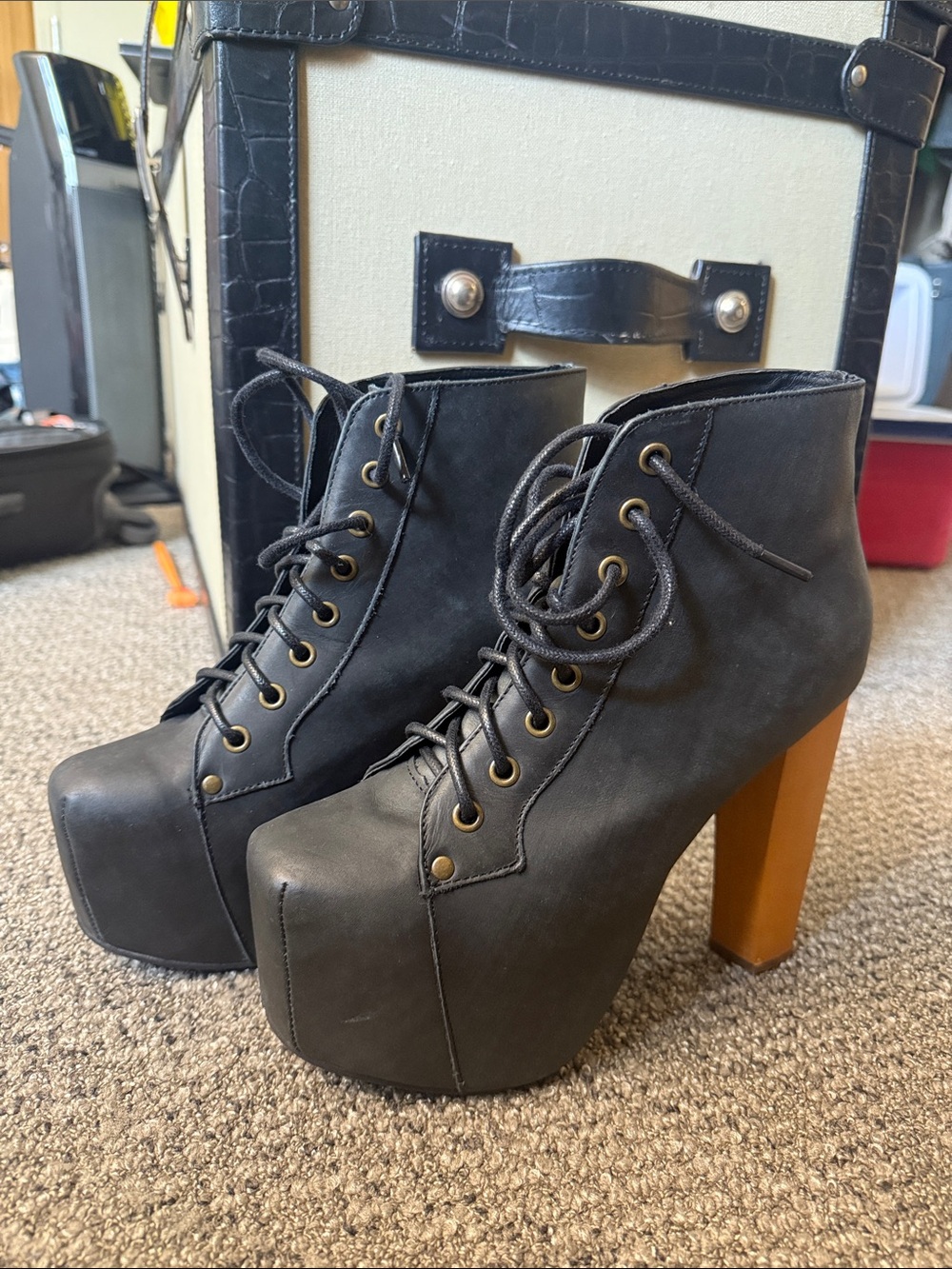Jeffrey Campbell Lita Bootie Black Platform Lace-Up